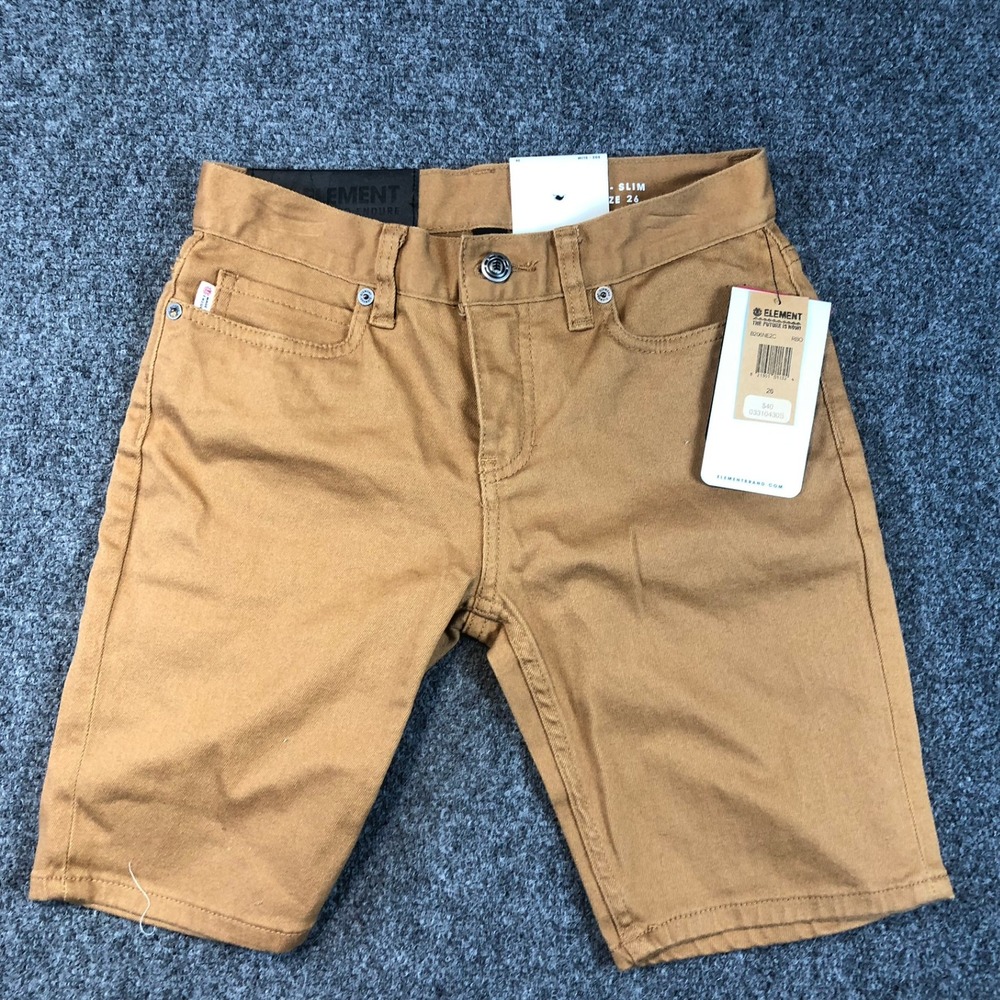 Element Flex Boys Shorts Size‎ 26 RBO Brown Casual Skate Chino NEW